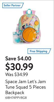 Walmart Space jam let's jam tune squad 5 pieces backpack offer