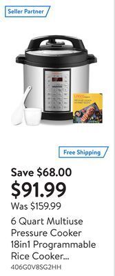 Walmart 6 quart multiuse pressure cooker 18in1 programmable rice cooker stainless inner container offer