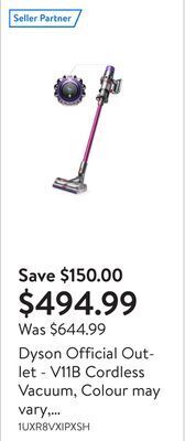 Walmart Dyson official outlet - v11b cordless vacuum, colour may vary, refurbished offer