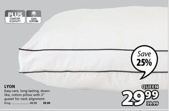 JYSK Lyon easy-care, long-lasting, down-like, cotton pillow with 2 gusset for neck alignment offer