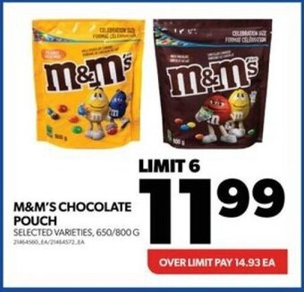Real Canadian Superstore M&M'S CHOCOLATE POUCH, 650 / 800 G offer