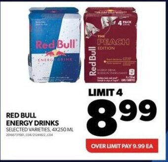 Real Canadian Superstore RED BULL ENERGY DRINKS, 4 X 250 ML offer
