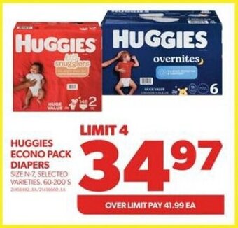 Real Canadian Superstore HUGGIES ECONO PACK DIAPERS SIZE N-7, SELECTED VARIETIES, 60-200'S offer