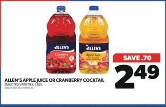 Real Canadian Superstore ALLEN'S APPLE JUICE OR CRANBERRY COCKTAIL, 1.89 L offer