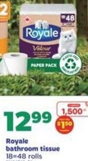 Real Canadian Superstore ROYALE BATHROOM TISSUE 18-48 ROLLS offer