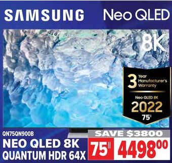 2001 Audio Video Samsung 75 neo qled 8k quantum hdr 64x offer
