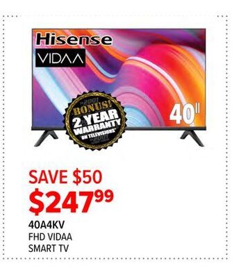 2001 Audio Video Hisense 40 fhd vidaa smart tv offer