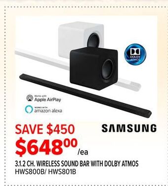 2001 Audio Video Samsung 3.1.2 ch. wireless sound bar with dolby atmos offer