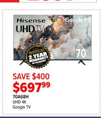 2001 Audio Video Hisense 70 uhd 4k google tv offer