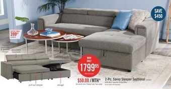 The Brick Savvy 2-piece right-hand linen-look fabric sleeper sectional - grey offer