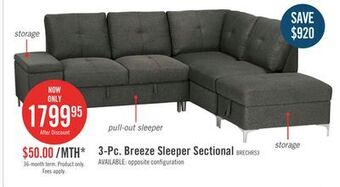 The Brick Breeze 3-piece right-facing linen-look fabric sleeper sectional - charcoal offer