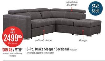 The Brick Drake 3-piece faux suede right-facing sleeper sectional - cement offer