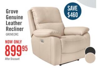 The Brick Grove genuine leather power recliner with adjustable headrest - cream offer