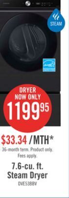 The Brick Samsung bespoke 7.6 cu. ft. electric dryer with super speed - dve53bb8700vac offer