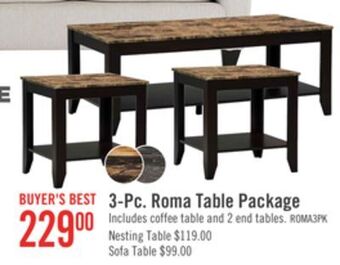 The Brick Roma 3-piece coffee and two end tables package cappuccino offer