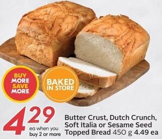 Sobeys Butter Crust, Dutch Crunch, Soft Italia or Sesame Seed Topped Bread offer