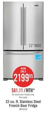 The Brick Maytag 22 cu. ft. french-door refrigerator with interior water dispenser - mrff5033pz offer