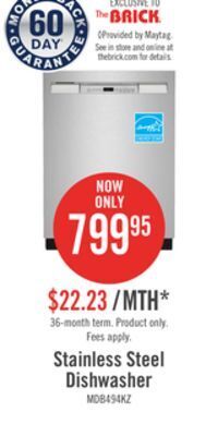 The Brick Maytag front-control dishwasher with dual power filtration - mdb4949skz offer