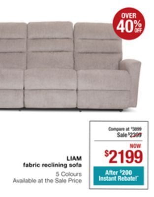 La Z Boy Liam fabric reclining sofa offer