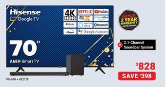Visions Electronics Hisense 70 a68h smart tv offer