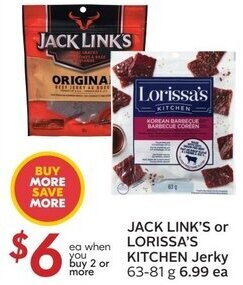 Sobeys JACK LINK'S or LORISSA'S KITCHEN Jerky 63-81 g offer
