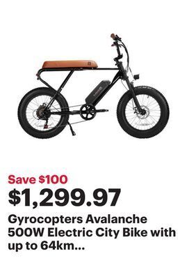 Best Buy Gyrocopters avalanche 500w electric city bike with up to 64km battery range - black offer