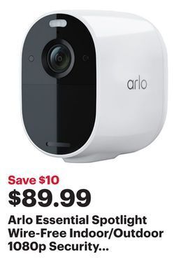 Best Buy Arlo essential spotlight wire-free indoor/outdoor 1080p security camera - white offer