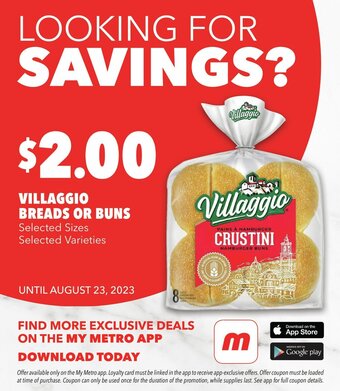 Metro VILLAGGIO BREADS OR BUNS offer