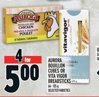 Metro AURORA BOUILLON CUBES OR VITA VIGOR BREADSTICKS offer