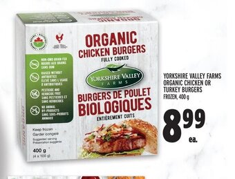 Metro YORKSHIRE VALLEY FARMS ORGANIC CHICKEN OR TURKEY BURGERS offer