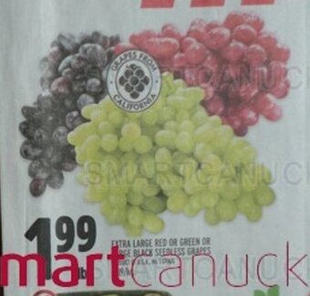 Metro EXTRA LARGE RED OR GREEN OR LARGE BLACK SEEDLESS GRAPES offer