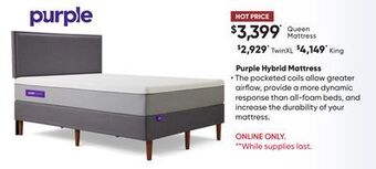 Sleep Country Purple hybrid mattress offer