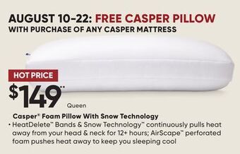 Sleep Country Casper® foam pillow with snow technology offer