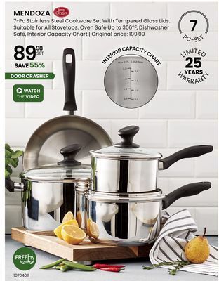Stokes Mendoza 7-pc stainless steel cookware set with tempered glass lids offer