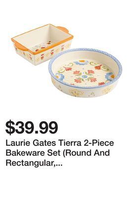 TSC Stores Laurie gates tierra 2-piece bakeware set (round and rectangular, stoneware) offer