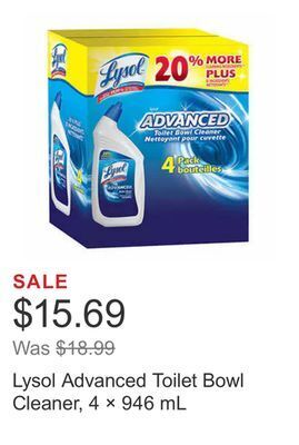 Costco Lysol advanced toilet bowl cleaner, 4 × 946 ml offer