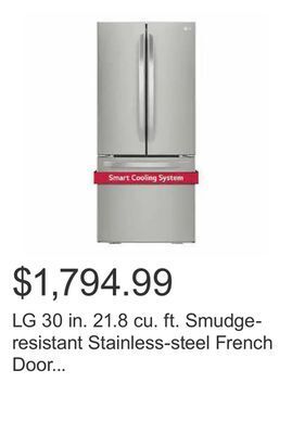 Costco Lg 30 in. 21.8 cu. ft. smudge-resistant stainless-steel french door refrigerator with smartdiagnosis offer