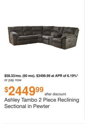 Ashley Furniture Ashley tambo 2 piece reclining sectional in pewter offer
