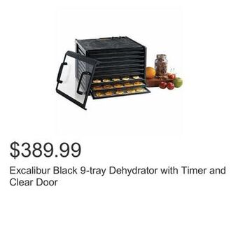 Costco Excalibur black 9-tray dehydrator with timer and clear door offer