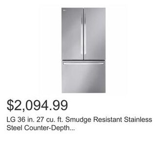 Costco Lg 36 in. 27 cu. ft. smudge resistant stainless steel counter-depth french door refrigerator with internal water dispenser offer