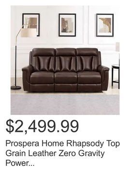 Costco Prospera home rhapsody top grain leather zero gravity power reclining sofa offer