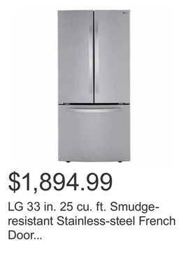 Costco Lg 33 in. 25 cu. ft. smudge-resistant stainless-steel french door refrigerator with smartdiagnosis offer