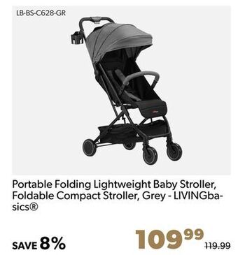 Shopper+ Portable folding lightweight baby stroller, foldable compact stroller, grey - livingbasics offer