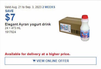 Costco Elegant Ayran yogurt drink 24 x 473 mL offer
