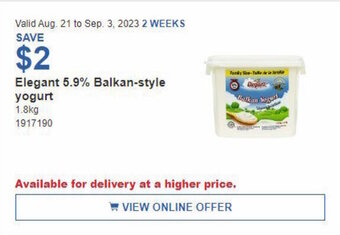 Costco Elegant 5.9% Balkan-style yogurt 1,8 kg offer