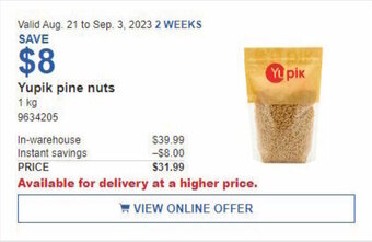 Costco Yupik pine nuts 1 kg offer
