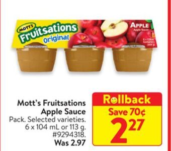 Walmart Mott's fruitsations apple sauce offer