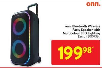 Walmart Onn. bluetooth wireless party speakers with multicolour led lighting offer