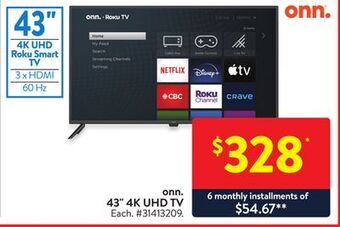 Walmart Onn. 43 4k uhd tv offer