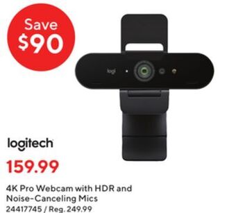 Staples Logitech 4k pro webcam with hdr and noise-canceling mics offer